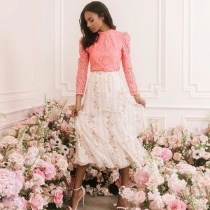 Like New - Rachel Parcell Tiered Chiffon Midi Skirt - Pink Floral Stripe Size M